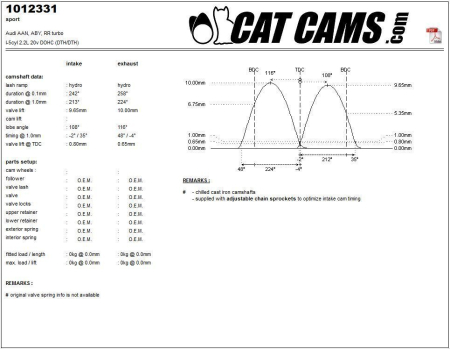 Catcams camshaft Audi aan, aby, RR turbo CC1012331
