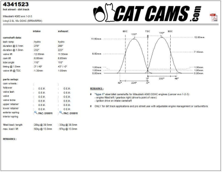 Catcams camshaft Mitsubishi 4G63 evo 1-3 CC4341523